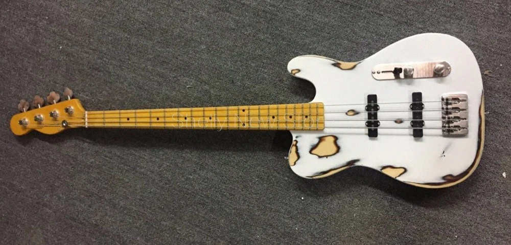 Shelly store Bajo Eléctrico personalizado, bajo TL blanco, usado, retro, descolorido, 4 cuerdas, de instrumentos musicales|musical instruments shop|tl relics -