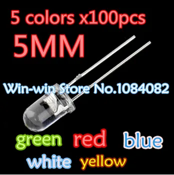 

5 colors x100pcs =500pcs New 5mm Round Super Bright Led Red/Blue/Yellow/White/Green Water Clear LED Light Diode kit