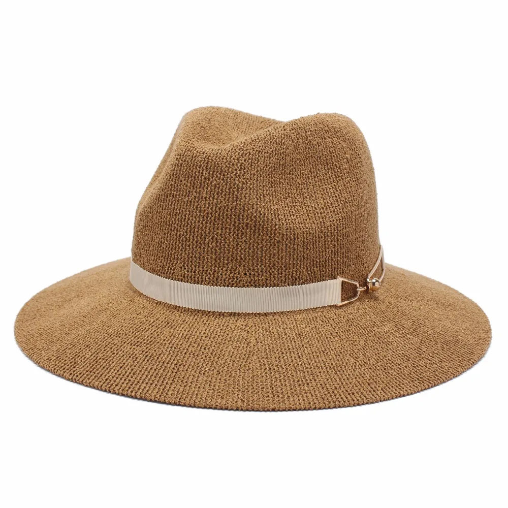 

ROSELUOSI Women Fedora Hats Ladies Casual Solid Color Jazz Hat Summer Autumn Knitted Sunhat For Girl Femininos Casquette