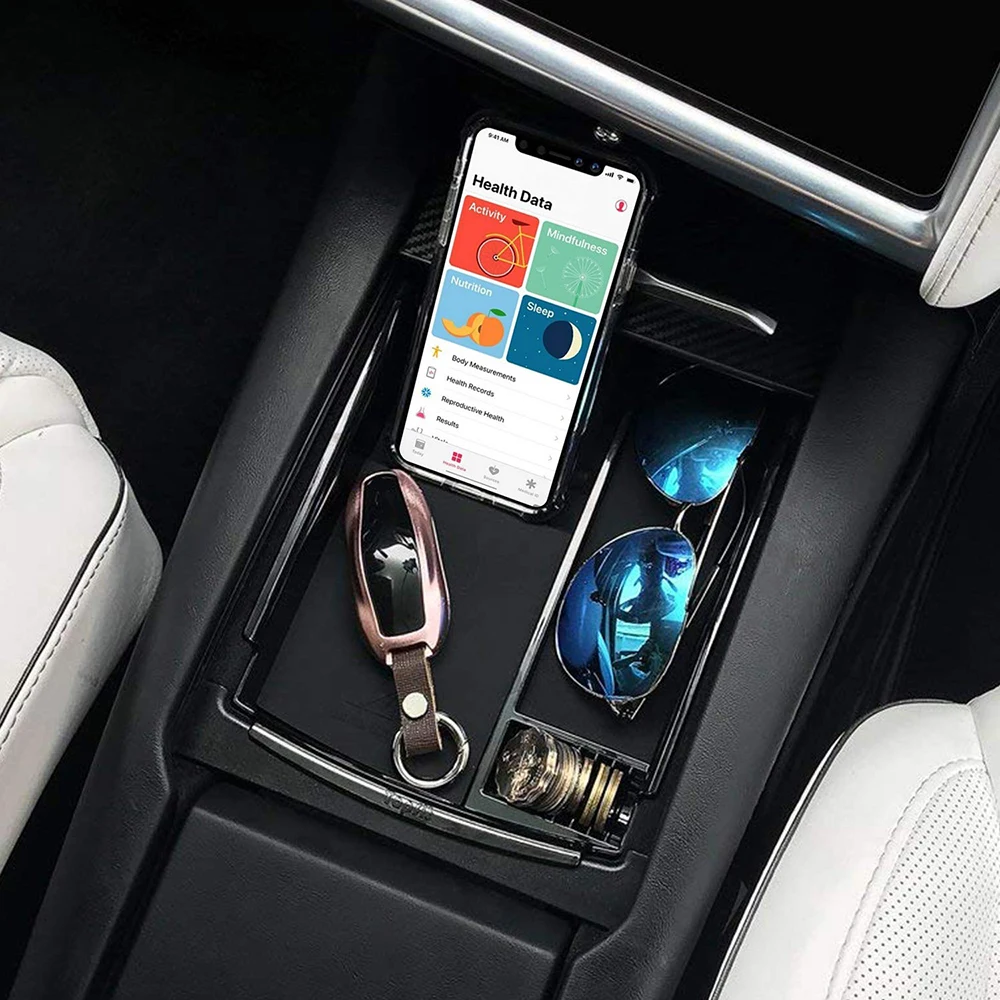 Автомобильное Qi Беспроводное зарядное устройство держатель для телефона коробка для хранения лоток для IPhone samsung консоль лоток подлокотник коробка для хранения для Tesla модель X/S
