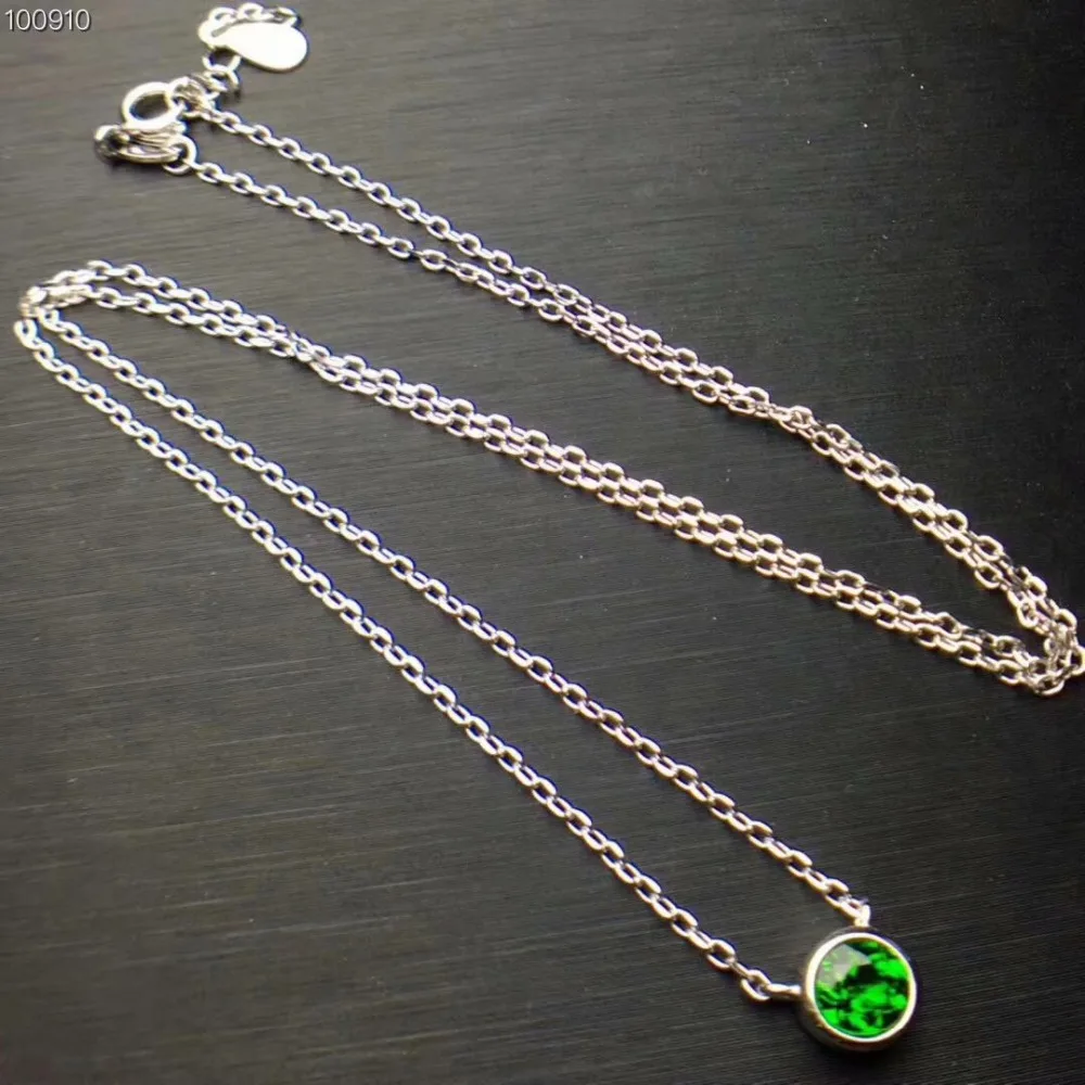 Mode petit cercle rond collier de pierres précieuses naturelles vert naturel diopside pendentif col