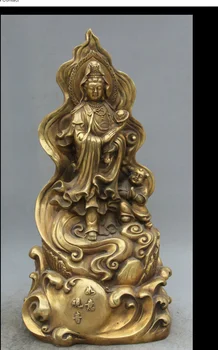 

zhmui88006257<<16" Chinese Buddhism Brass Seat Kwan-yin Guan Yin Goddess Tong Zi Boy Statue