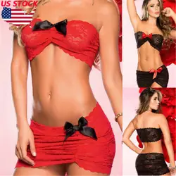 2 шт сексуальное женское белье Для женщин кружева бантом красный и черный Stretch мини платье женское белье пикантная обувь Эротическое ночное