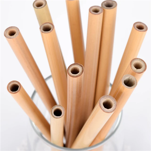 Pajitas de bambú reutilizables para beber, 10 piezas, 20cm, Natural, para fiesta, cumpleaños, boda, Bar