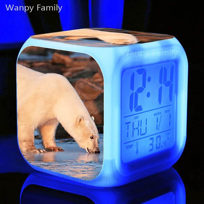 Полярный медведь, цифровой будильник для детей, подарки на день рождения, многофункциональный светящийся светодиодный Будильник, меняющий цвет