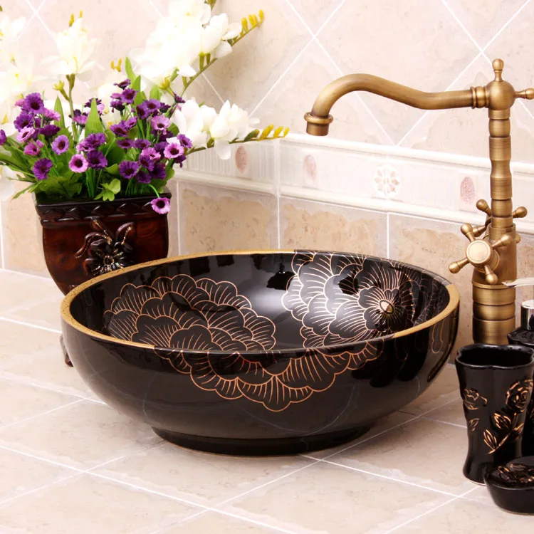Europe Vintage Style ceramics vanity basin Art Countertop sinks vanity wash basin (1)