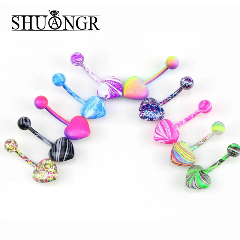 

SHUANGR 10PC Plastic Colorful Nose Ring Heart Shape Nipple Clicker Ear Cartilage Tragus Helix Lip Piercing Unisex Fashion Jewelr