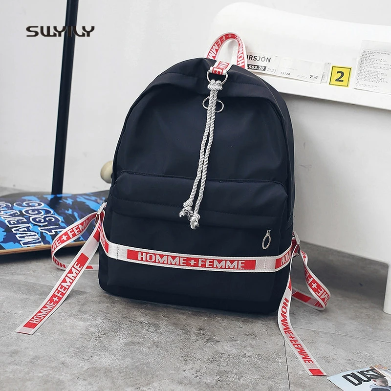 SWYIVY Women Backpack Tassel Canvas Travel 2018 Ulzzang Leather Rope Girl Shoulder Bag  Couple Fashion Street Backbag Woman Bag