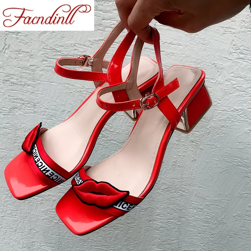 

FACNDINLL 2019 fashion prints women synthetic leather high heels shoes woman summer dress party sweet gladiator sandals shoes