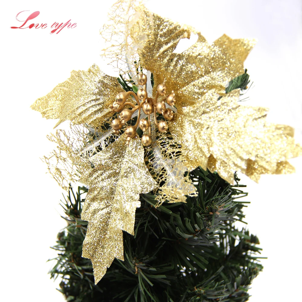 3pcs Lot Artificial Flowers Glitter Christmas Diy Xmas Tree 3pcs Lot Artificial Flowers Glitter Christmas Diy Xmas Tree Ornaments Home Decor Wedding Party Decoration In Dried