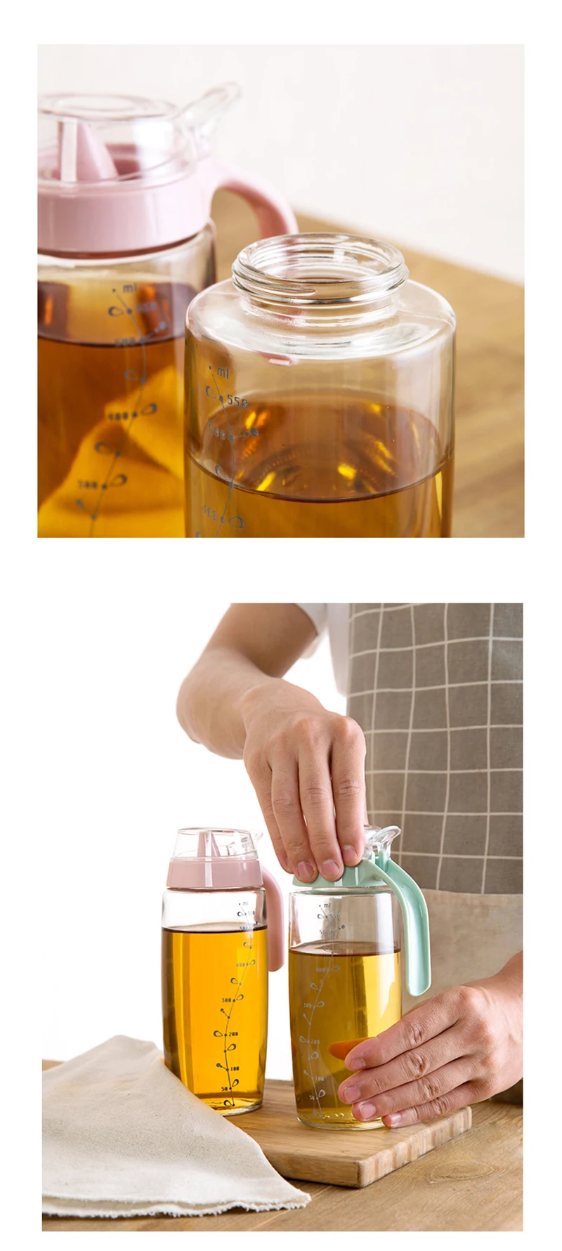 LIYIMENG 500ML Glass Jug Leakproof Oil Tank Vinegar Pot Soy Sauce Oil Bottle Vinegar Bottles Sesame Oil Pot Kitchen ToolsB3