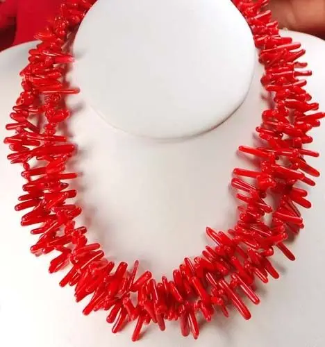 

Charming DESIGN Long/Small Red Coral Necklace W/Silver Clasp AAA