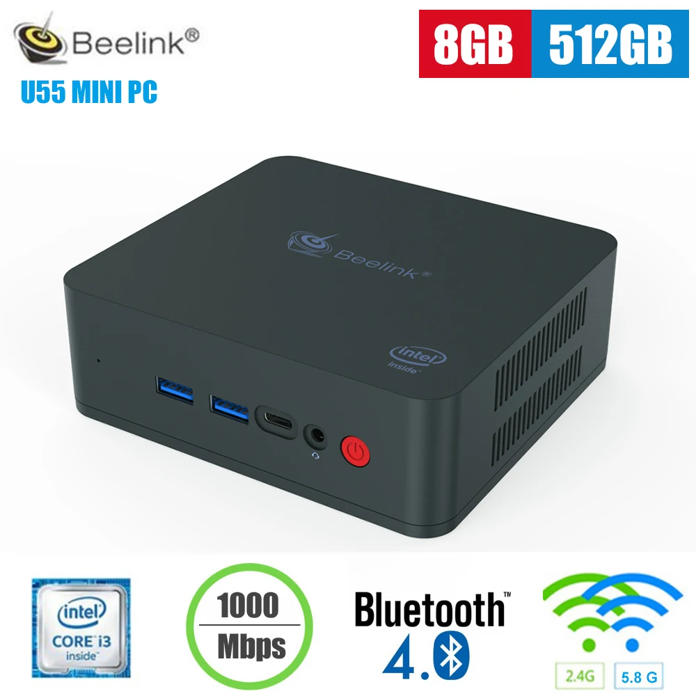 Beelink U55 Windows 10 Мини ПК Intel Core I3-5005U Intel HD Графика 5500 2,4G+ 5,8G Wi-Fi 1000 Мбит/с USB3.0 BT4.0 Декодер каналов кабельного телевидения