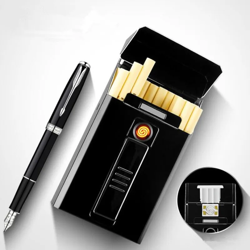 Cigarette case for thin cigarettes Box Lighter USB charging Windproof flameless Electronic lighters smoking | Дом и сад