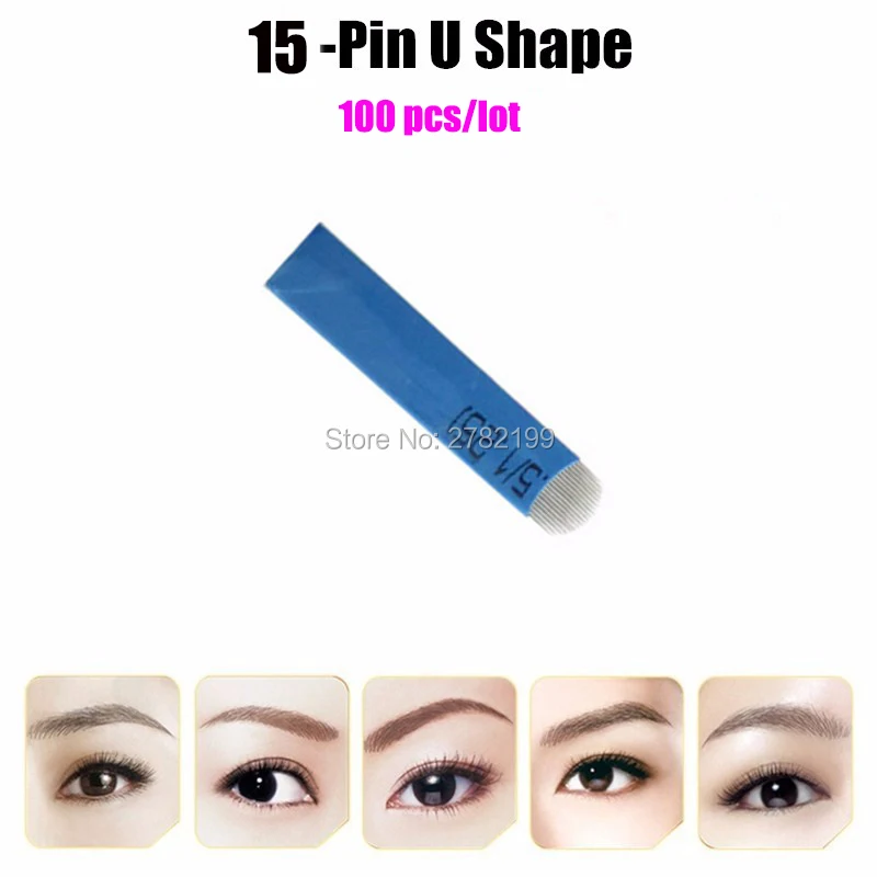 15 Pin U Shape Tattoo Needles Lamina U Sobrancelha Tebori Microblading 18 Pontas U Curve for Permanent Makeup Eyebrow Machine
