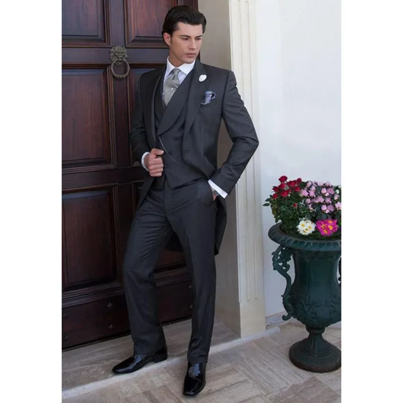 Custom Made Groom mens suit Tuxedo dark grey slim fit Man