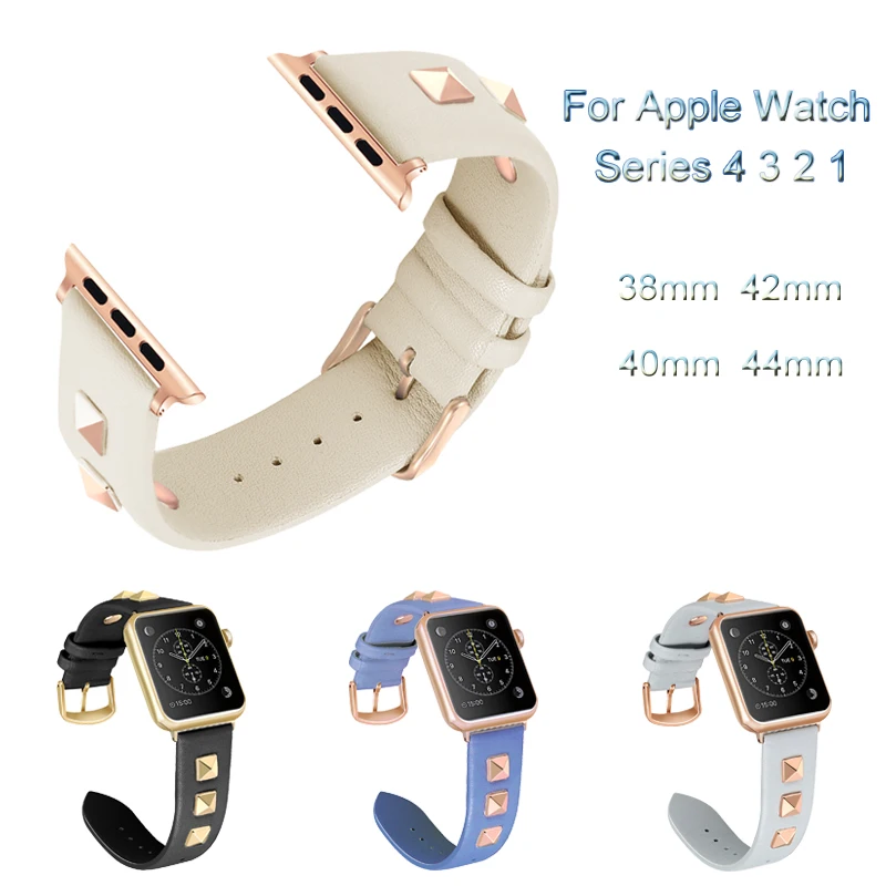 Кожаный ремешок с заклепками для Apple Watch 4 3 2 1 браслет iwatch 44 мм 40 38 42 роскошный часов