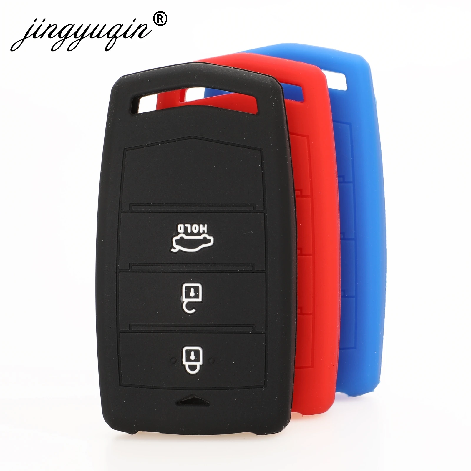 

jingyuqin New 3 Buttons Silicone Car Key Case For Hyundai Genesis Smart Key Cover Protection Holder Car Style