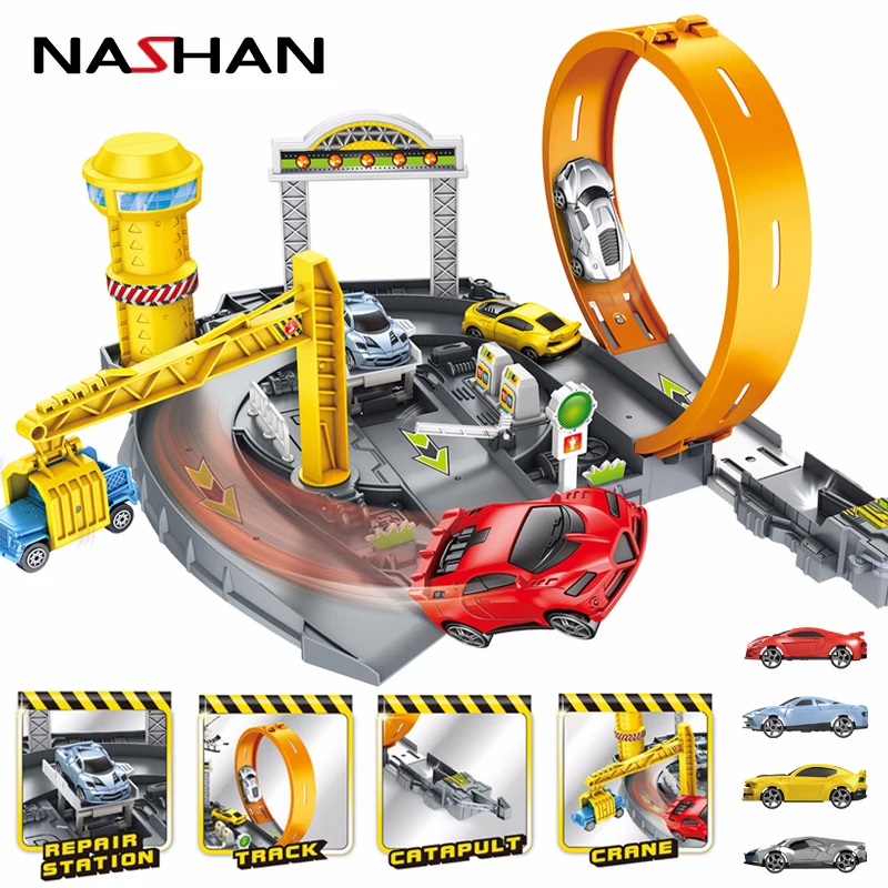

Rotate The Tracking Bounce Car DIY Tracks Parking Lot Assemble Railway Rail Car Track Toys For Boys Children's Educational Gifts