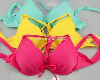 

US SIZE Solid XS-L Size Top Push-up Subtle Lift Underwire Woman Halter Bikinis Set Sexy Two-piece Suit Beach Swimwear
