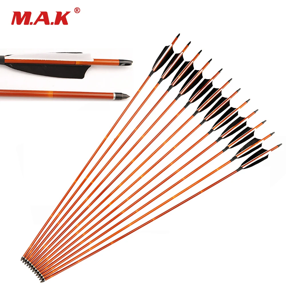

30 Inches Spine 500 Pure Carbon Arrow Imitation Bamboo Real Turkey 2 Black 1 White Feather for Recurve/Compound Bows Archery Hun