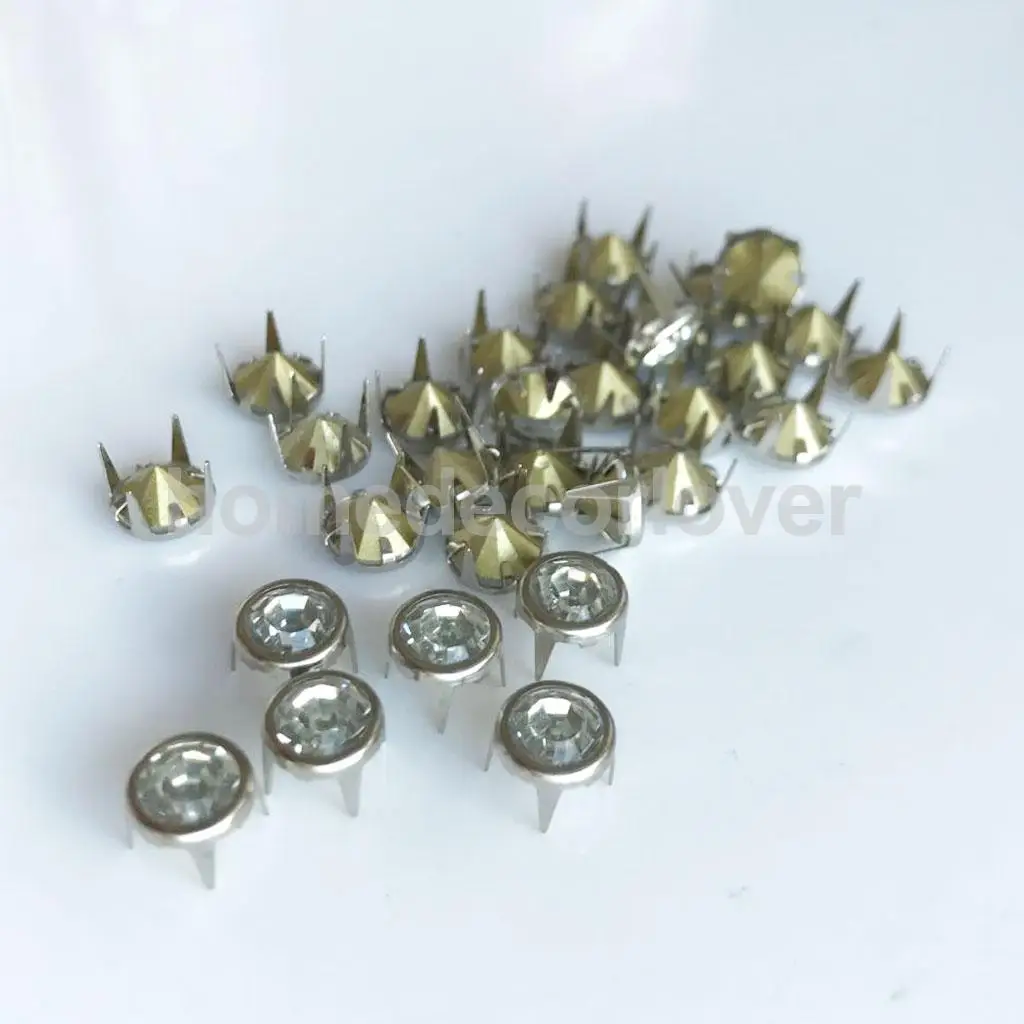 50Pcs Clawed Rhinestone Studs Punk Spikes Studs Flat  Cone Decorative Rivets DIY Set For Clothes Clothing Bag Shoes Leather