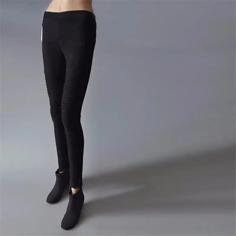SVOKOR S-XL Для женщин Твердые Push Up леггинсы модные леггинсы с высокой талией из искусственной замши обтягивающие брюки черные леггинсы Для женщин