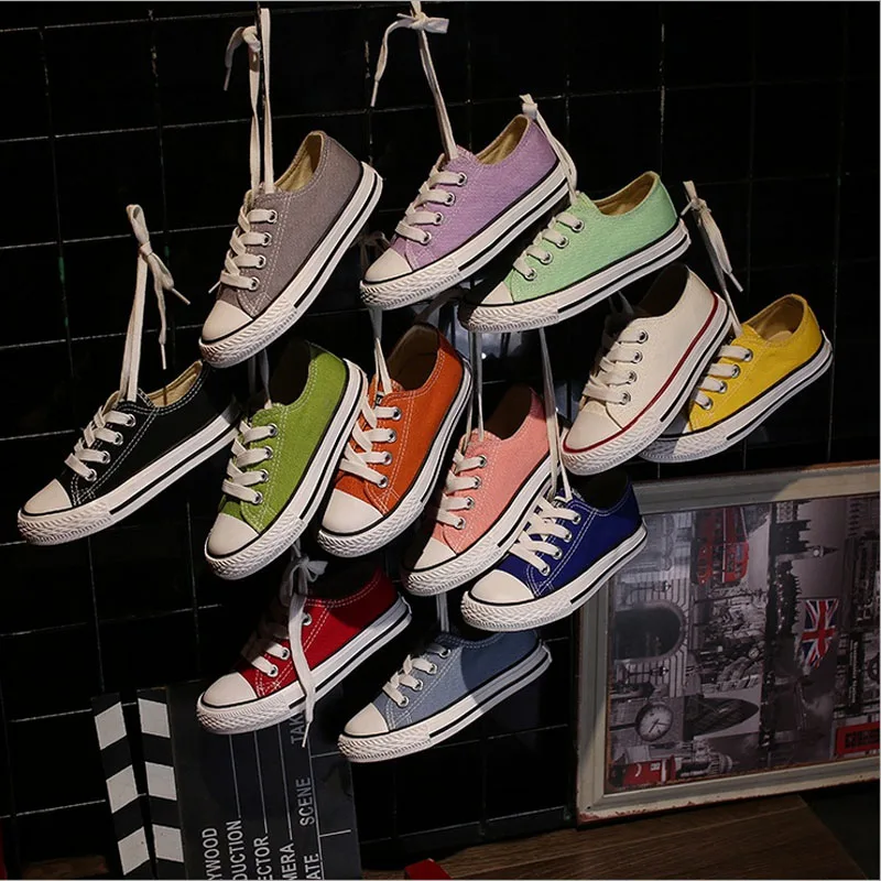Toddler Girl Sneakers Boy Shoes Kids Jelly Color Canvas Shoes Casual Lace Up Classic Flats  Children Shoes for Student C07182