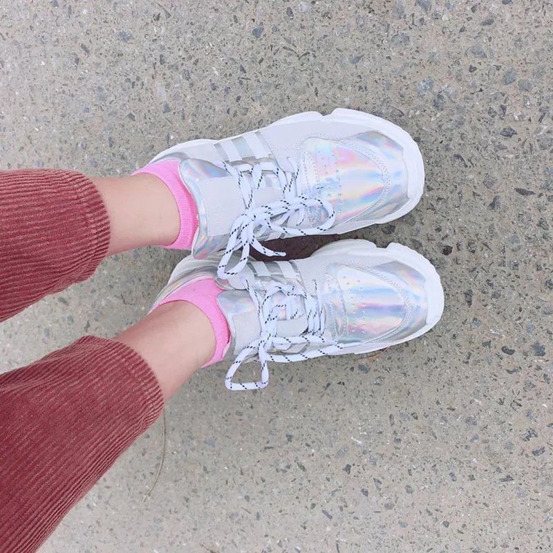 2018 Spring Autumn Shoes Women Platform Shoes Lady Lace Up Casual Shoe Creepers Harajuku Punk Style Girl Gold Silver Shoes Woman (7)