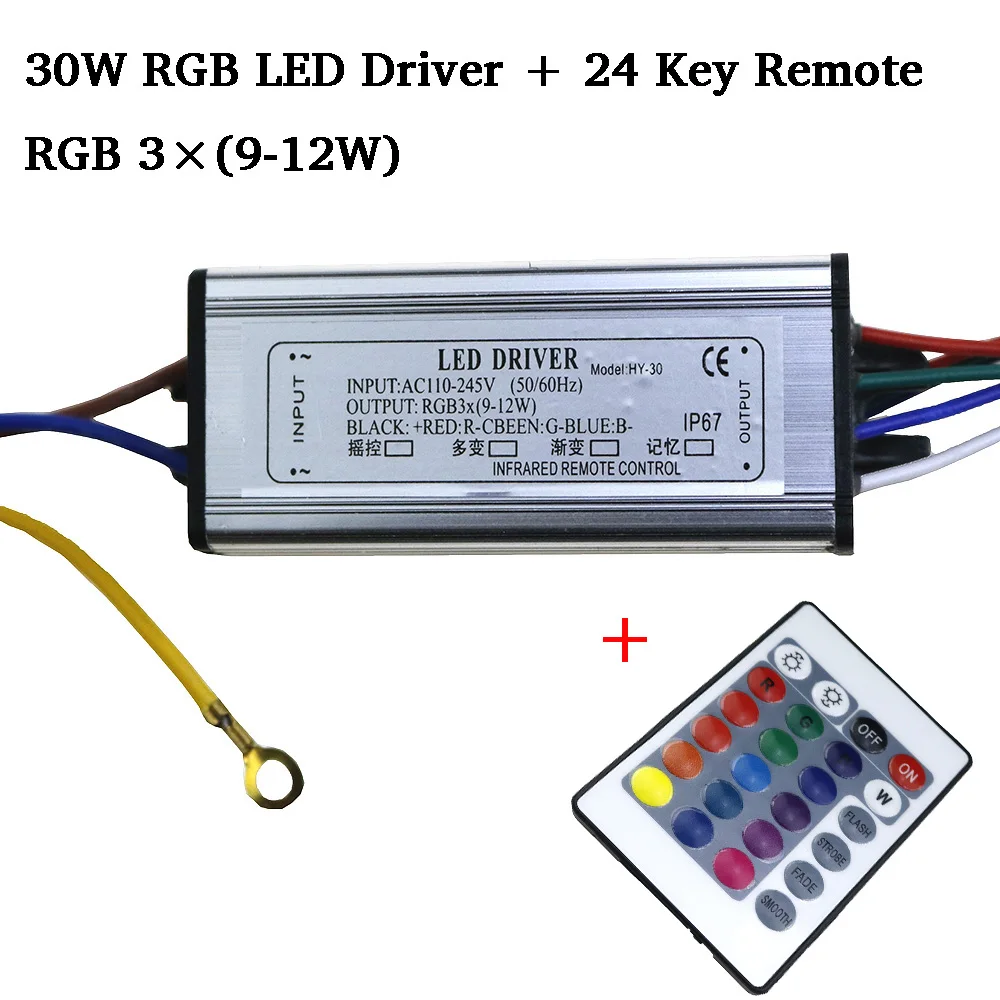 Jammas 1 Set LED RGB Dimmer Chip 10W 20W 30W 50W High Power AC 85-265V Colorful LED COB Chip with LED Driver and 24 Keys Remote Control Emitting Color: 30W 1set Jammas 1 Set LED RGB Dimmer Chip 10W 20W 30W 50W High Power AC 85-265V Colorful LED COB Chip with LED Driver and 24 Keys Remote Control Emitting Color: 30W 1set