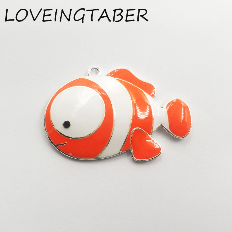 

Newest 45mm*30mm 10pcs /lot Full Enamel Big Eyes Cartoon Orange Fish Pendant For Fashion Kids Jewelry Making