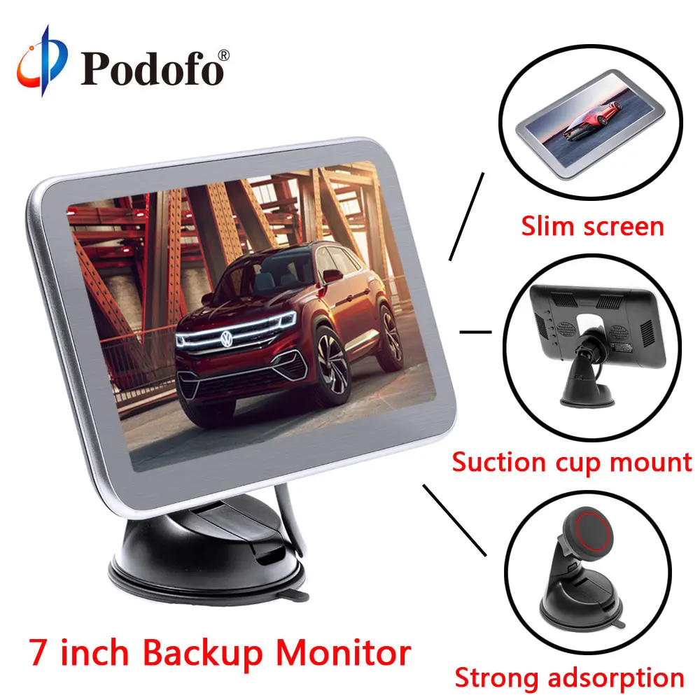 

Podofo 7'' Screen Car Rear view Monitor Vehicle Parking System for RV/Bus/Trailer/Truck 8 IR Backup camera + Suction Cup Bracket