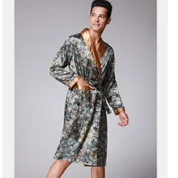 Высокое качество Новый темносиний Китайский Для мужчин; отложной воротник кафтан халаты традиционной мужской пижамы ночное белье кимоно с