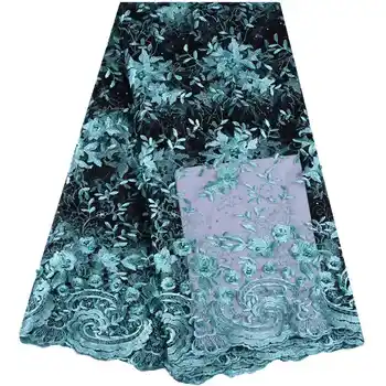 

New Style Green High Quality Cotton Lace Fabric French Lace Fabric With Rhinestones For Women Party 1533