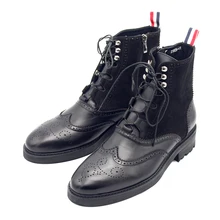 Осень-Зима нубук корова кружева Мартинсы плоским Резные Броги мужские мотоциклетные