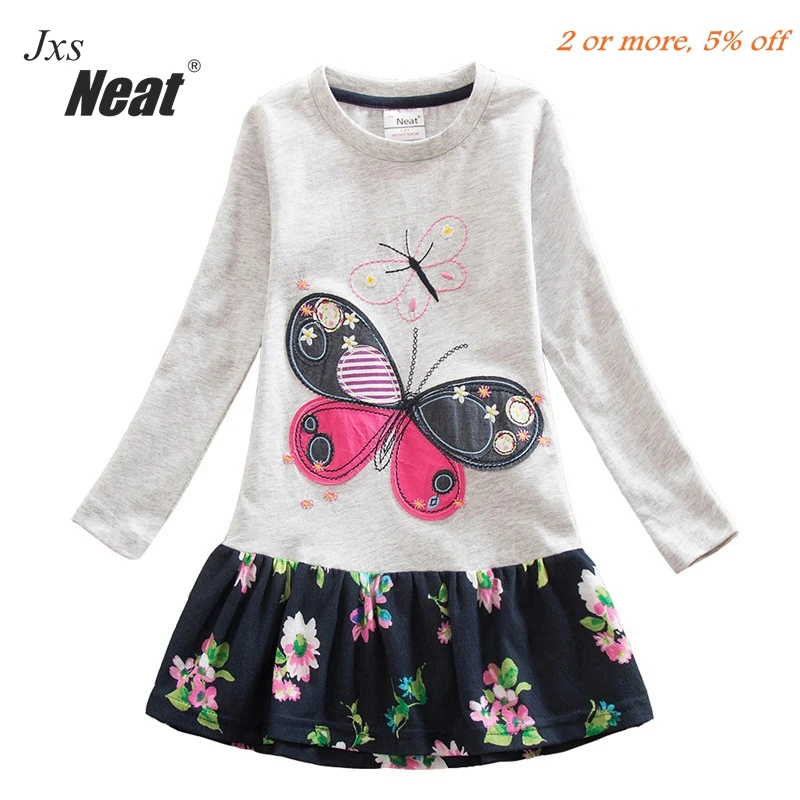 

2016 Retail baby girl clothes Long Sleeve girls dress butterfly kids clothing princess Dresses A-line christmas clothing LH5460