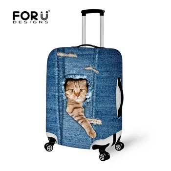 

FORUDESIGNS Denim 3D Cat Animal Travel Suitcase Luggage Protective Covers With Zipper Thick Elastic Baggage Cover For 18-30 Inch