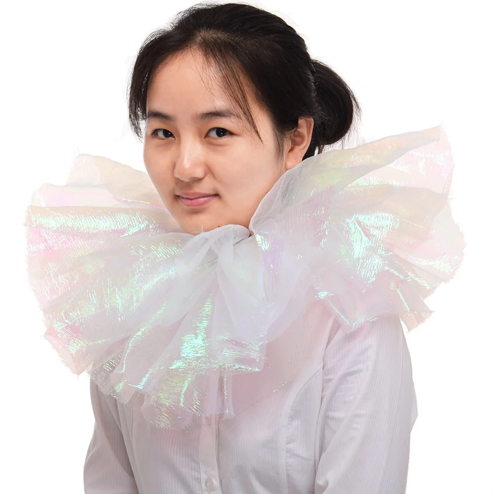 

1pc Victorian Wave Pattern Shiny Neck Collar White Gothic Neck Ruff Unisex Costume Props