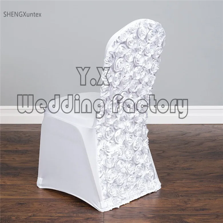 

WHite Color Satin Rosette Back Lycra Spandex Chair Cover For Wedding Event Decoration