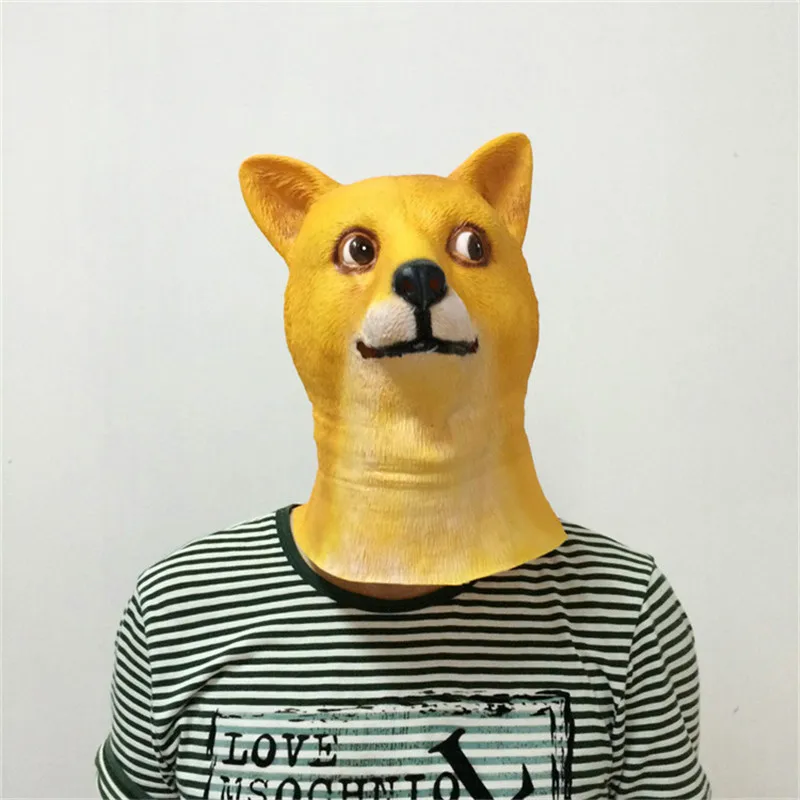 Горячая Супер жуткая смешная голова Doge 3D латексная маска для косплея Хэллоуин Костюм праздничные украшения для Хэллоуина смешные желтые маски собак FA02