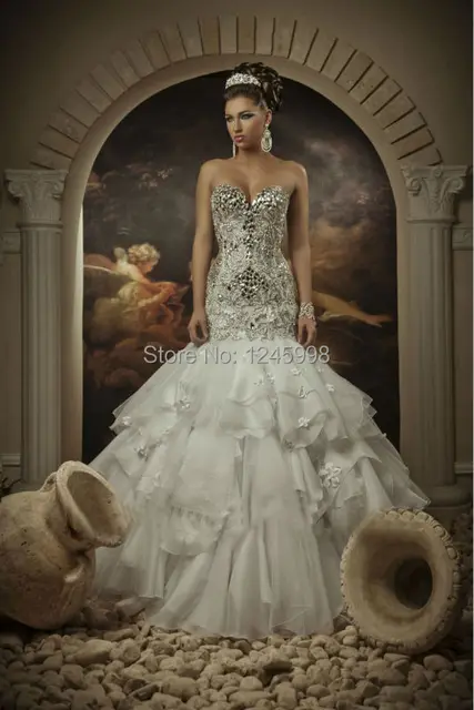 crystal beaded mermaid wedding dress