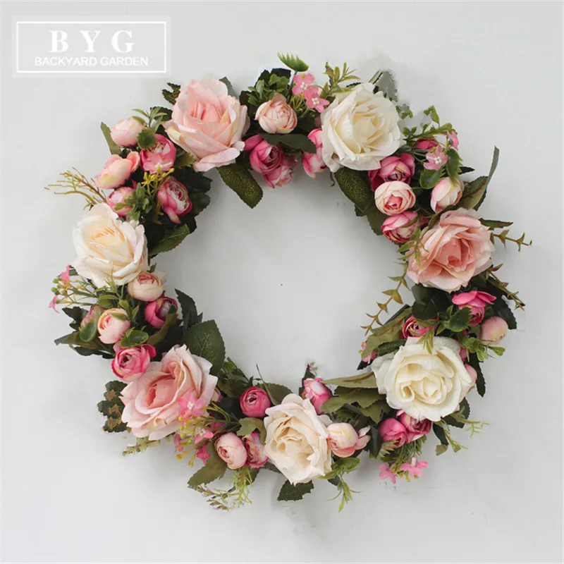 

Simulation Rose Flower Garland Ornaments Doors Decorated Round-shaped Artificial Flowers Wreath Lintel Home Wedding Decoration