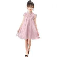 Платье для маленьких девочек г. новое летнее однотонное детское платье без рукавов в этническом стиле детское платье принцессы в китайском стиле для детей от 3 до 14 лет