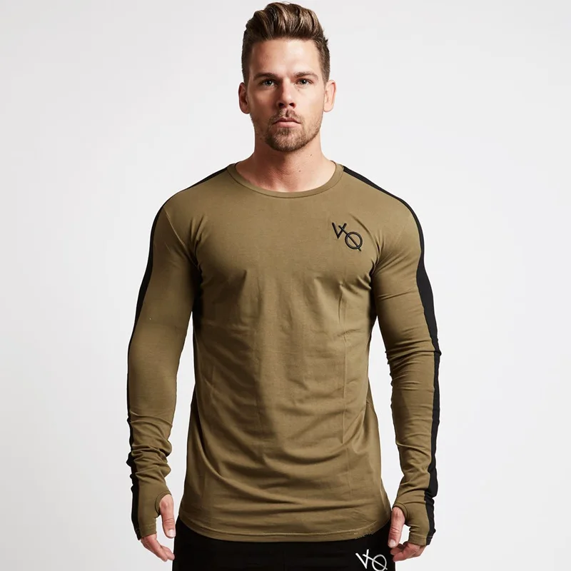 

2018 Autumn New Men Long sleeve Patchwork T-shirt Casual Fashion Cotton Slim Tee shirt Male Workout Tops Fitness Brand Clothing