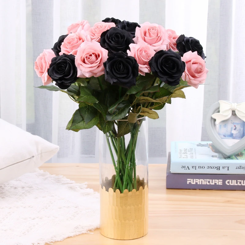 JAROWN Simulation High Grade Rose Branch Artificial Real Touch Rose Wedding Decor Fake Flower Moisturizing Black Rose Home Decor (3)