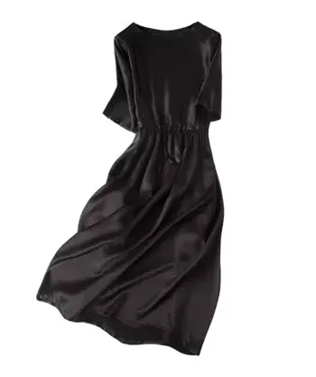 

Heavy satin fabric 19! Black skinny temperament drawstring dress style