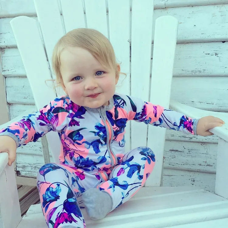 

Baby clothing romper children's onesies orchids cotton baby feet long sleeves 0-36M
