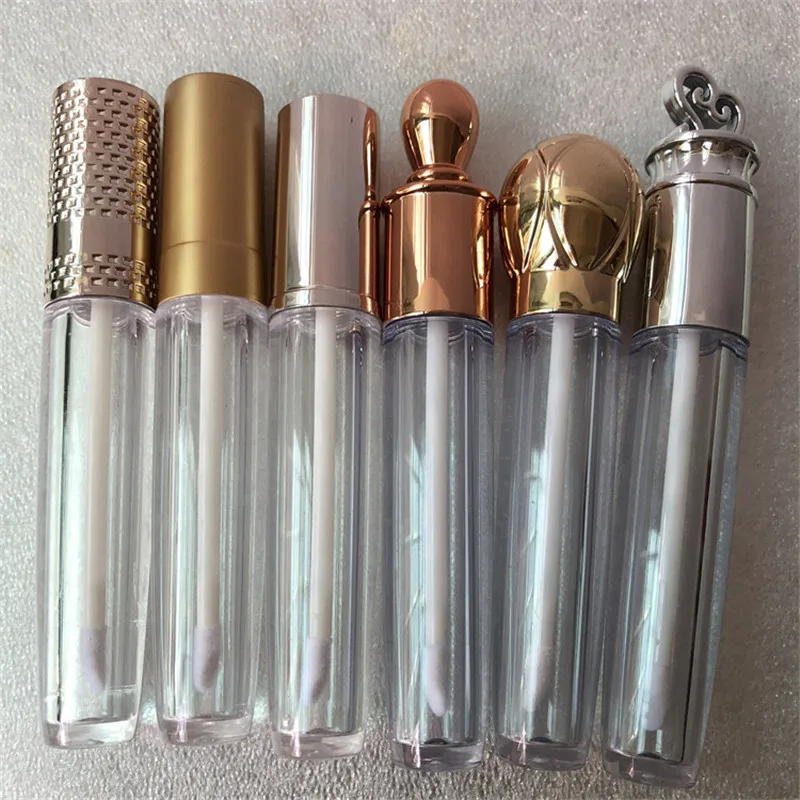 Free Shipping 5 ml Crystal Clear Lip Gloss Packaging Containers Golden