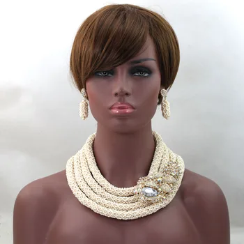 

Beige Nigerian Wedding Beads Charming African Jewelry Set Free Shipping hx144