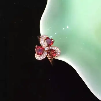 

Natural red garnet stone Ring Natural gemstone Ring 925 sterling silver trendy Clover Windmill women's girl party Jewelry